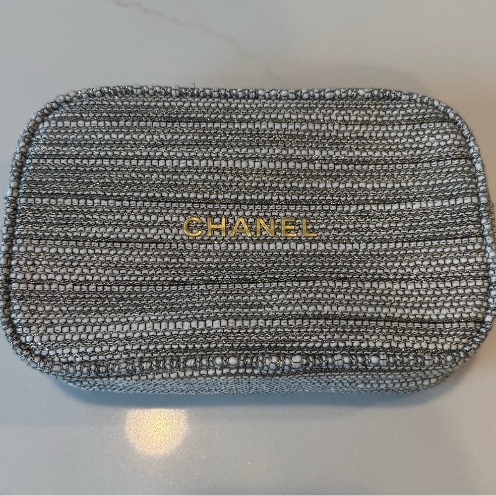 Chanel Black, White and Silver Woven Cosmetic Bag